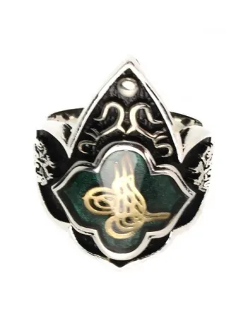 Gümüş Erkek Zihgir Başparmak Yüzük Osmanlı Tuğralı Model