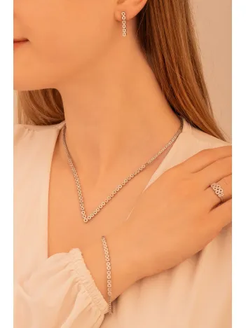 Kadın Gümüş Takı Seti - Sonsuzluk Temalı İnfinity Model 925 Ayar Kolye Bileklik Yüzük Küpe Tam Set