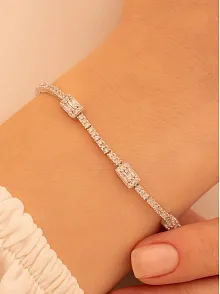 Kadın Gümüş Bileklik - Süreyya Baget Taşlı Kare Model Kadın Bileklik