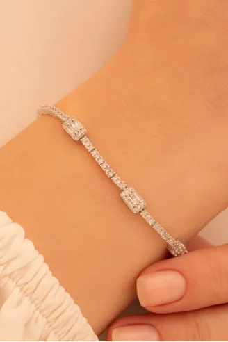 Kadın Gümüş Bileklik - Süreyya Baget Taşlı Kare Model Kadın Bileklik