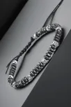 Siyah Hematit Taşlı Gümüş Detaylı Ayarlanabilir Erkek İp Bileklik - Model 5