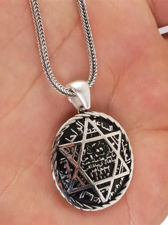 Hz. Süleyman Mührü Erkek Gümüş Kolye Zincir