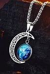 Lunara Steel Ay Figürlü Kozmik Taşlı Erkek Kolye Polo Zincir Kararmaz Çelik