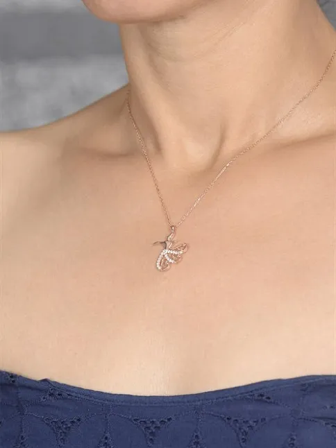 Lale Motifli Semazen Rose Gold Renk 925 Ayar Gümüş Bayan Kolye GKLSEMAZENK-ROS