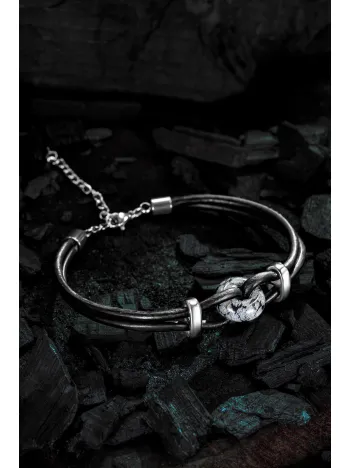 Erkek Deri Bileklik - Orjinal Beyaz Akik Deri Erkek Bileklik