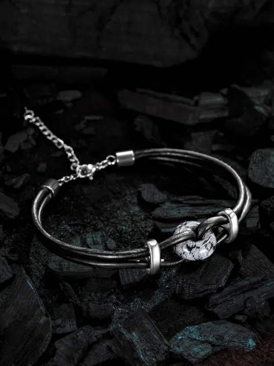 Erkek Deri Bileklik - Orjinal Beyaz Akik Deri Erkek Bileklik