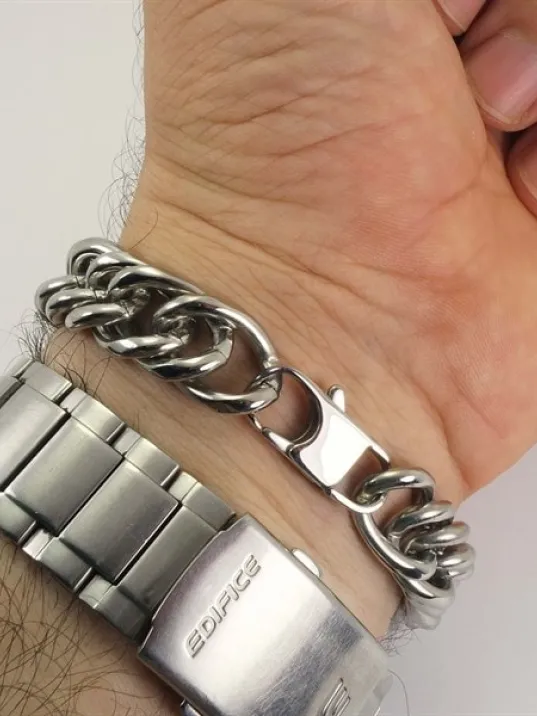 14mm Gurmet Erkek Çelik Bileklik Künye Orta Kalınlıkta