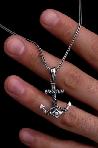 Erkek Gümüş Kolye - Çapa Figürlü Gümüş Model 2 Erkek Kolye