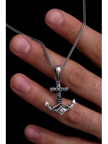 Erkek Gümüş Kolye - Çapa Figürlü Gümüş Model 2 Erkek Kolye