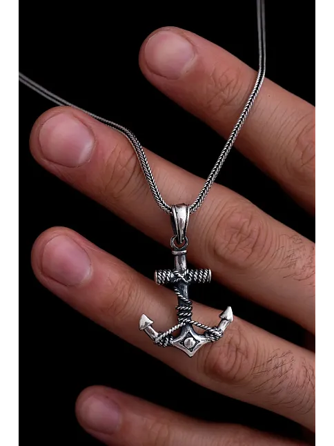 Erkek Gümüş Kolye - Çapa Figürlü Gümüş Model 2 Erkek Kolye