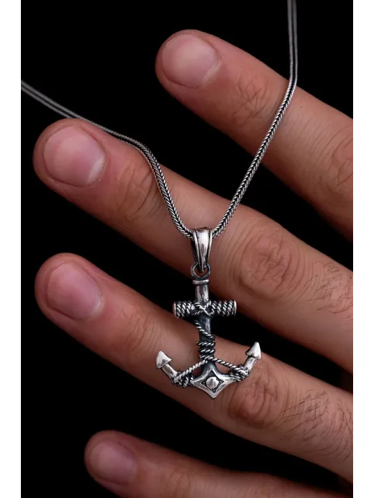 Erkek Gümüş Kolye - Çapa Figürlü Gümüş Model 2 Erkek Kolye