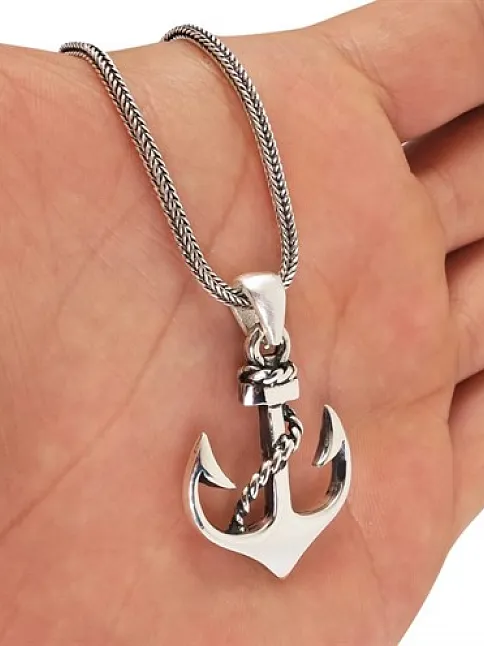 Klasik Çapa Model Erkek Gümüş Kolye Zincir GKLGMSKCAPA