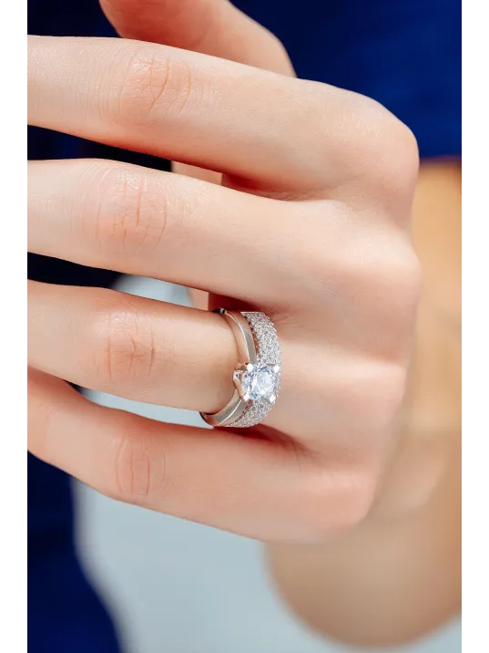 Kadın Gümüş Yüzük - Üç Sıra Tektaş Zirkon Taşlı Kombin Kadın Gümüş Yüzük