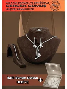 Hera Bayan Zirkon Taşlı Gümüş Su Yolu Set - Kolye, Bileklik, Küpe, Yüzük