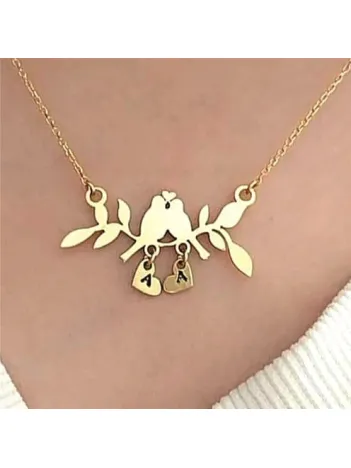 Kadın Dalda Çifte Kuş Model 2 925 Ayar Gümüş Kolye (14 Şubat Sevgililer Günü Hediyesi)