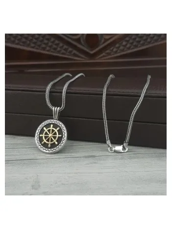 Erkek Gümüş Kolye - Dümen Yuvarlak Model Gümüş Erkek Kolye