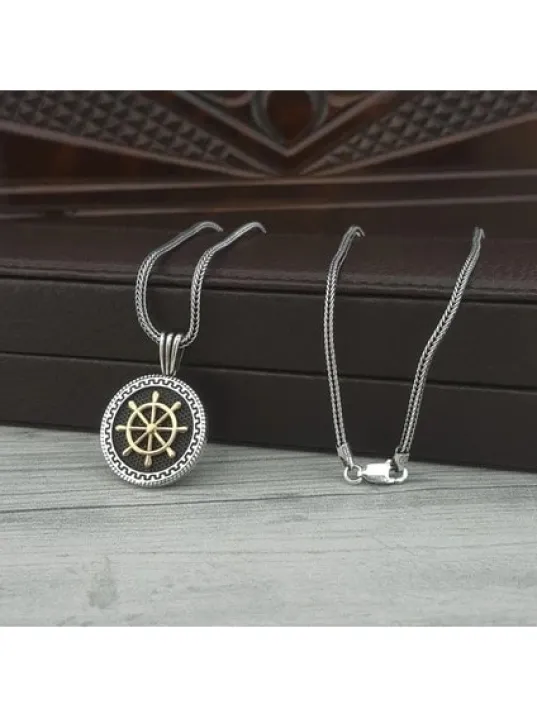 Erkek Gümüş Kolye - Dümen Yuvarlak Model Gümüş Erkek Kolye