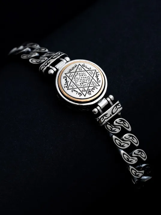 Erkek Gümüş Bileklik - Ortası Dönen Hz Süleyman Model Gurmet Zincir Gümüş Bileklik Künye Erkek Gümüş Bileklik - Ortası Dönen Hz Süleyman Model Gurmet Zincir Gümüş Bileklik Künye