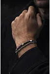 Erkek Çelik Bileklik - Çift Sıra Model 2 Yuvarlak Kral Zincir Doğal Hematit Taşlı Bileklik