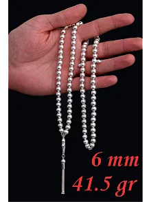 Erkek Gümüş Tespih - Düz Küre 99’luk Namaz Tespihi 6 mm Gümüş Tespih