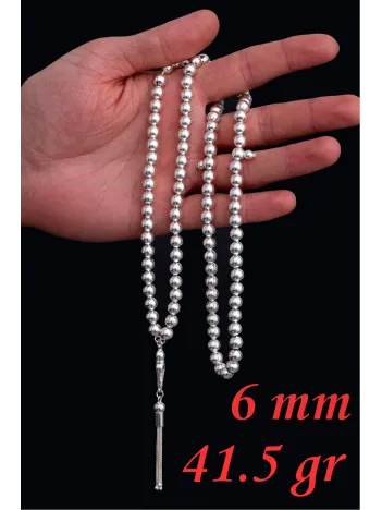 Erkek Gümüş Tespih - Düz Küre 99’luk Namaz Tespihi 6 mm Gümüş Tespih