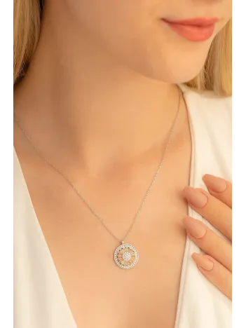 Kadın Gümüş Kolye - Baget Taşlı Döner Başlı Gümüş Kolye