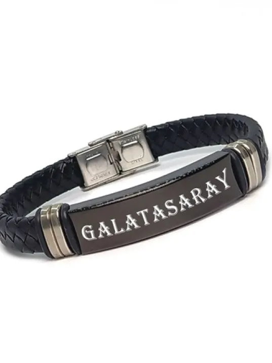 Kişiye Özel İsim Yazılan Çelik Deri Erkek Bileklik