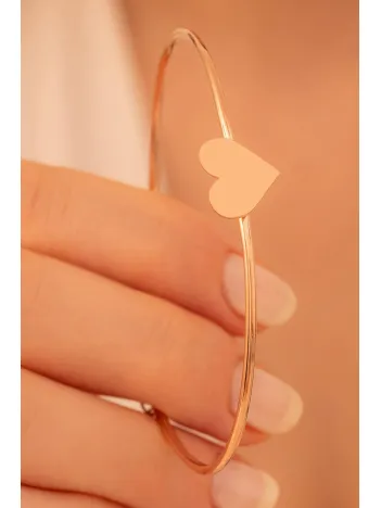 Kadın Gümüş Bileklik - El Yapımı Rose Kaplama Gümüş Kalp Motifli Kadın Bileklik Kelepçe