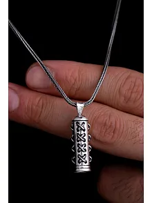 Dikişli Cevşen Kolye Muska Gümüş Erkek Zincir