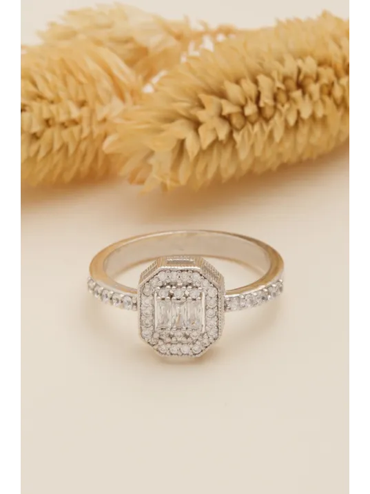 Kadın Gümüş Yüzük - Perihan Baget Taşlı Zirkon Süslemeli Kadın Yüzük