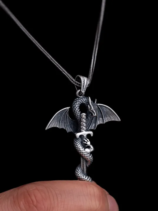 Erkek Gümüş Kolye - Game Of Thrones Ejderha Figürlü Gümüş Erkek Kolye