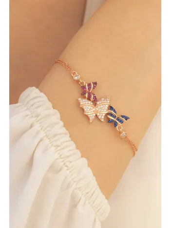 Kadın Gümüş Bileklik - Rose Kelebek Model Kadın Gümüş Bileklik Gblklbkmdl1-ros