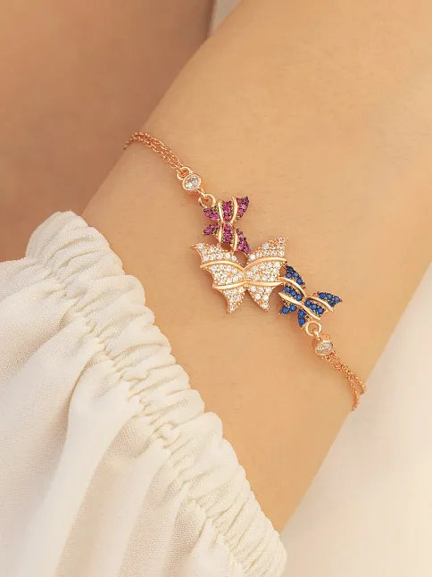 Kadın Gümüş Bileklik - Rose Kelebek Model Kadın Gümüş Bileklik Gblklbkmdl1-ros