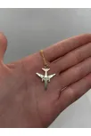Pilot Ve Hosteslere Özel İsim Yazılan Uçak Figürlü Erkek Kadın Kolye Gümüş Zincir