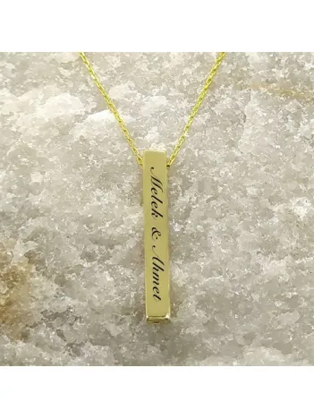 Kadın Gümüş Kolye - İsim Yazılabilir Altın Kaplama Blok Model Gümüş Kolye