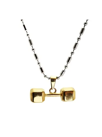 Altın Sarısı Paslanmaz Çelik Dambıl Dumbell Erkek Kolye Zincir Küçük Boy