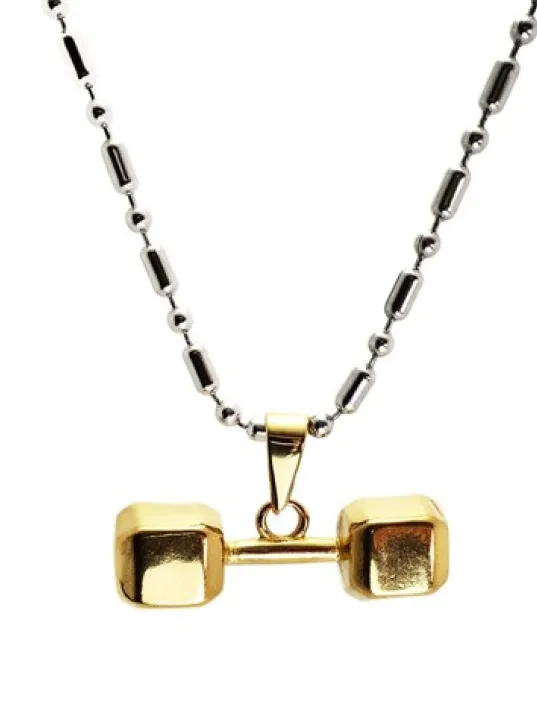 Altın Sarısı Paslanmaz Çelik Dambıl Dumbell Erkek Kolye Zincir Küçük Boy