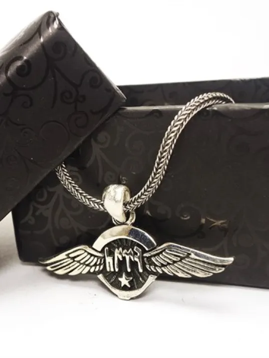 Göktürkçe Türk Yazılı Ay Yıldızlı Kanatlı Erkek Gümüş Kolye Zincir