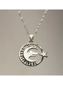 Ay Yıldız Bozkurt Göktürkçe Tanrı Türkü Korusun Yazılı Gümüş Bayan Kolye