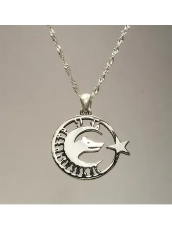 Ay Yıldız Bozkurt Göktürkçe Tanrı Türkü Korusun Yazılı Gümüş Bayan Kolye