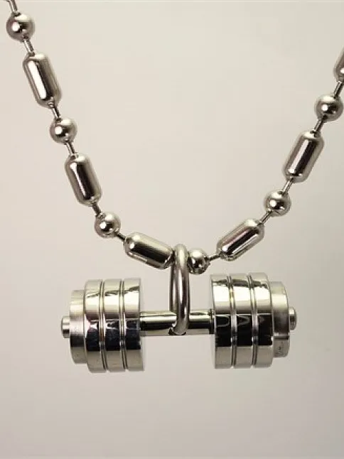 Büyük Boy Dambıl Dumbell Hakiki 316L Paslanmaz Çelik Erkek Kolye Zincir
