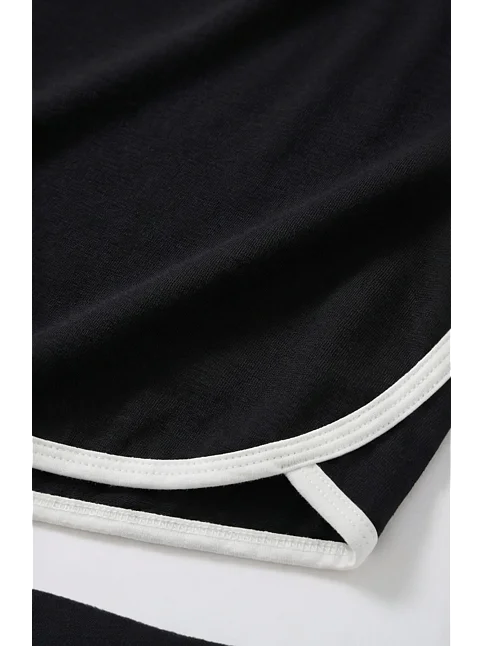 Kadın Siyah Askılı Crop Top Ve Şortlu Gecelik Takım