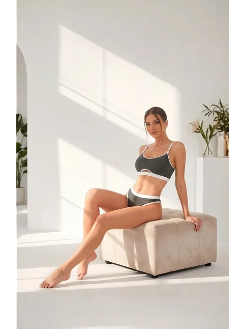 Kadın Gri Antrasit Kaşkorse Ve Beyaz Lastikli Cut-out Tanga Külotlu Takım – Modern, Konforlu Kadın Gri Antrasit Kaşkorse Ve Beyaz Lastikli Cut-out Tanga Külotlu Takım – Modern, Konforlu