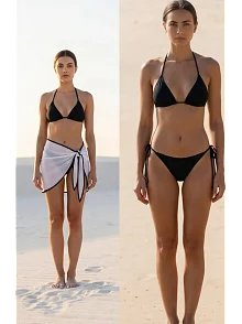 Kadın Siyah Beyaz Pareolu Yandan Ve Boyundan Bağlamalı 3'lü Bikini Takımı – Modern, Konforlu Ve Günlük Kombinlere Uygun