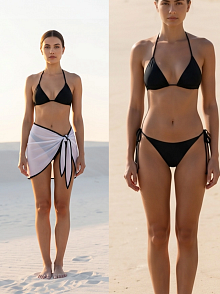 Kadın Siyah Beyaz Pareolu Yandan Ve Boyundan Bağlamalı 3'lü Bikini Takımı – Modern, Konforlu Ve Günlük Kombinlere Uygun