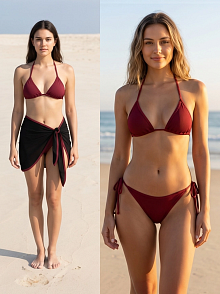 Kadın Bordo Siyah Pareolu Yandan Ve Boyundan Bağlamalı 3'lü Bikini Takımı – Modern, Konforlu Ve Günlük Kombinlere Uygun