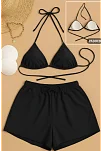 Kadın 3'lü Set Siyah Şortlu Ve Yandan Bağlamalı Bikini Mayo Takımı Kadın 3'lü Set Siyah Şortlu Ve Yandan Bağlamalı Bikini Mayo Takımı