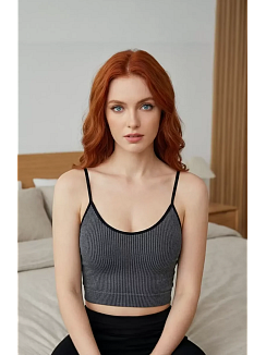 Kadın Anstrasit Gri İp Askılı Crop Top Bluz