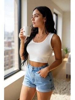 Kadın Beyaz Kare Yaka Crop Top Bluz – Şık, Rahat Ve Kolay Kombinlenebilir