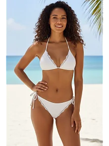 Kadın Beyaz Pedli Bel Ve Boyundan Bağlamalı Dantelli Şık Bikini Takımı